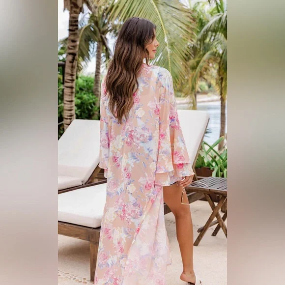 Pink Whimsy Floral Duster Kimono - Picture 1 of 5